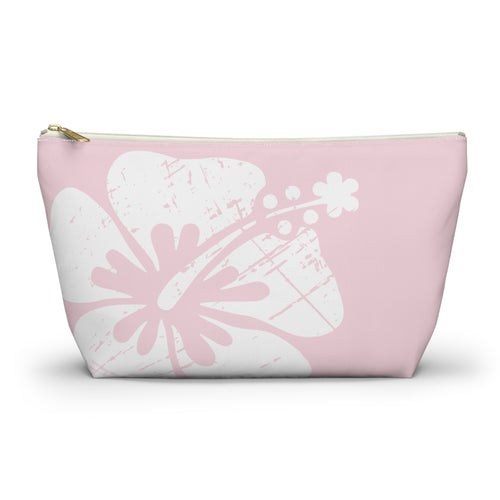 "The Classic Hibiscus" Accessory Pouch w T-bottom - Distressed Pink