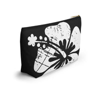 "The Classic Hibiscus" Accessory Pouch w T-bottom - Distressed Black