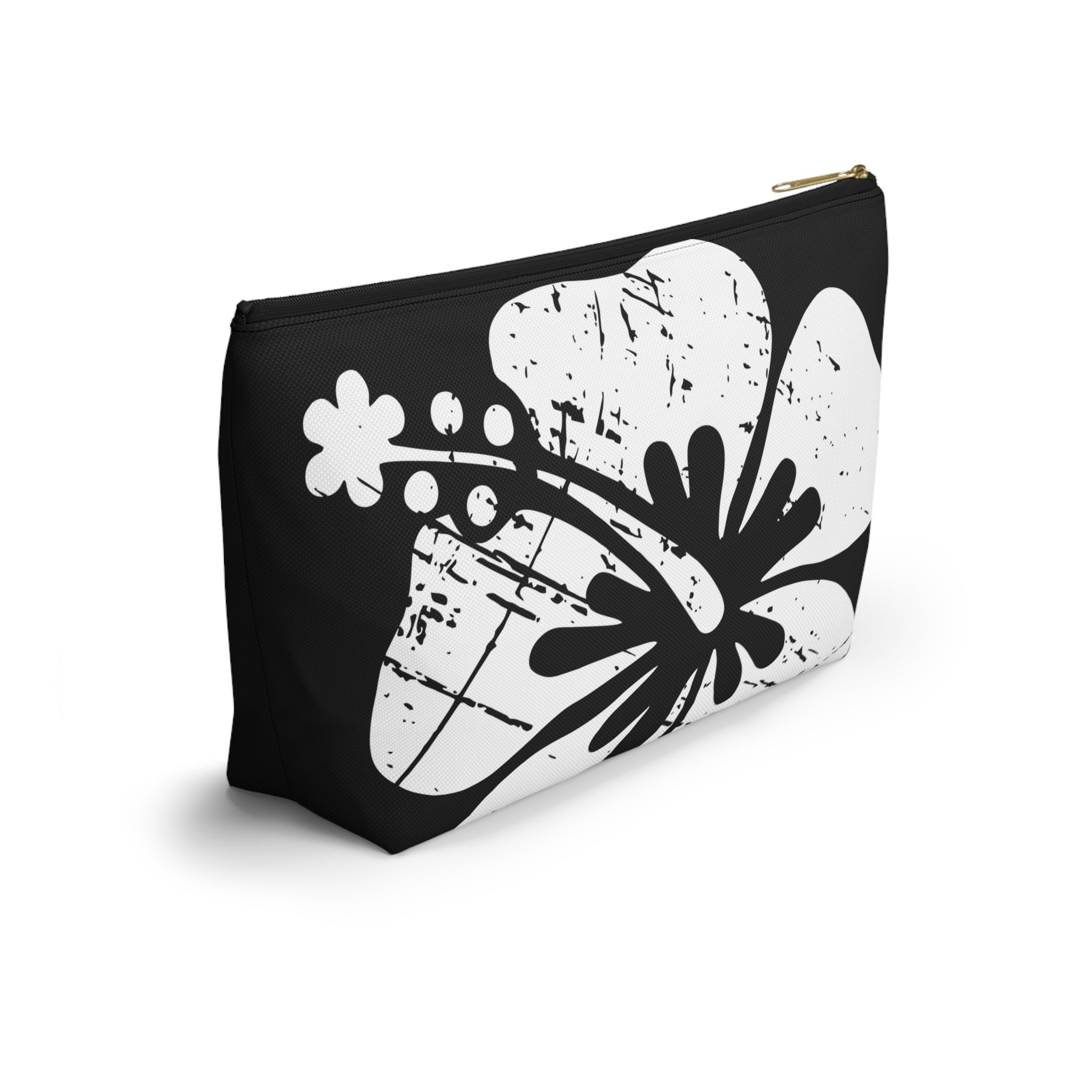"The Classic Hibiscus" Accessory Pouch w T-bottom - Distressed Black