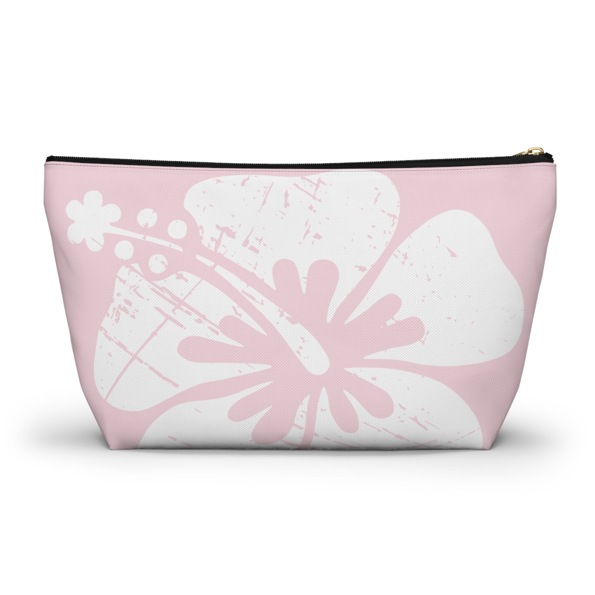 "The Classic Hibiscus" Accessory Pouch w T-bottom - Distressed Pink