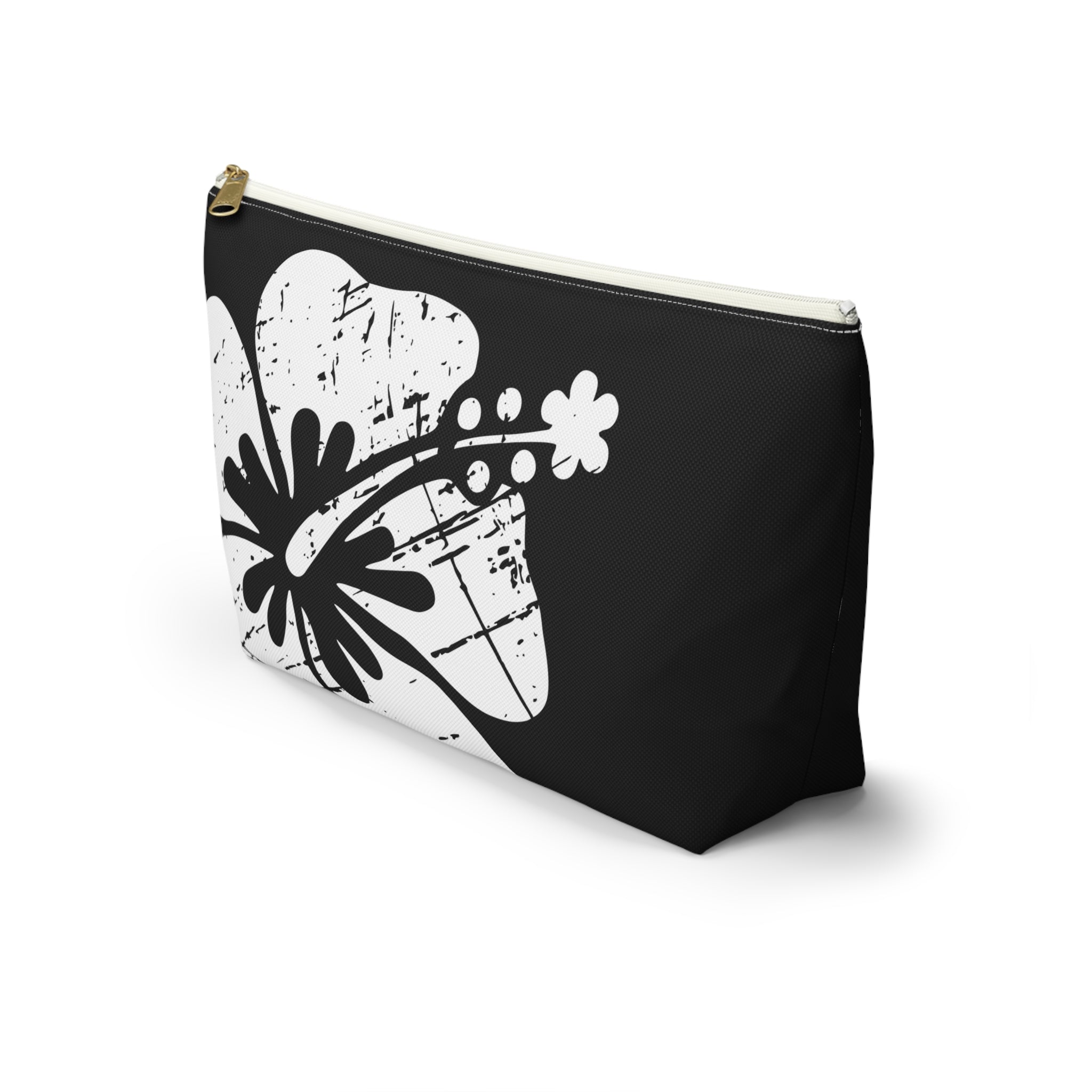"The Classic Hibiscus" Accessory Pouch w T-bottom - Distressed Black