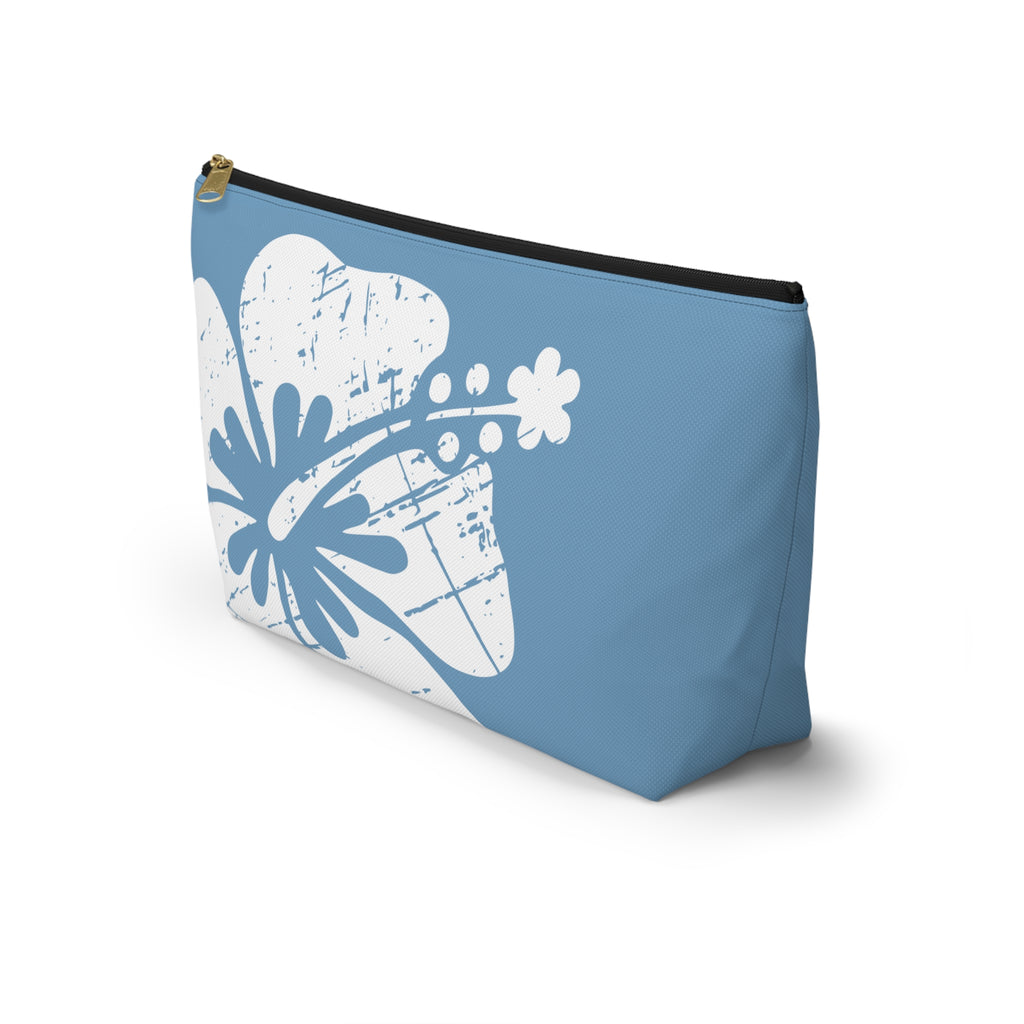 "The Classic Hibiscus" Accessory Pouch w T-bottom - Distressed Blue