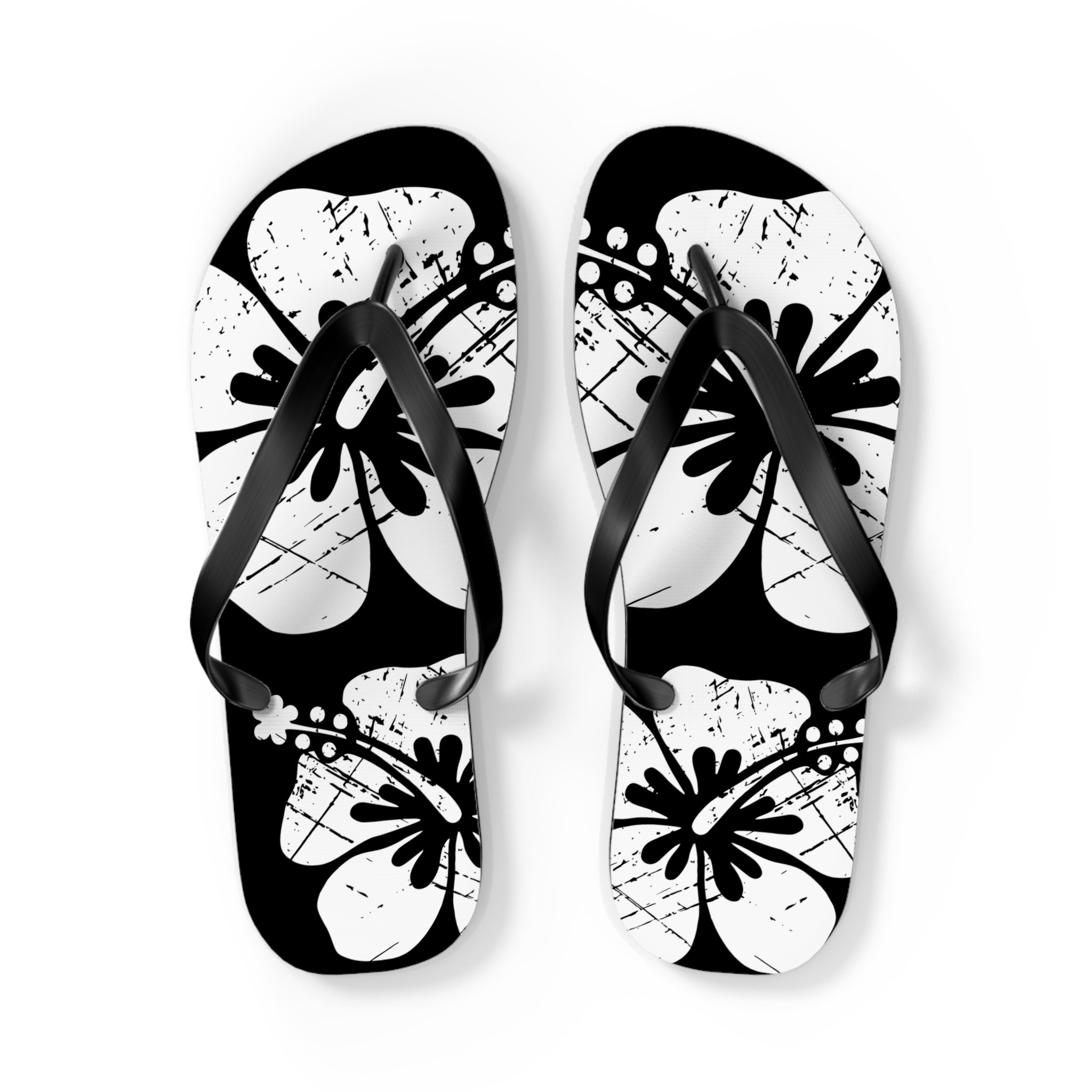 "The Classic Hibiscus" Flip Flop - Distressed Black