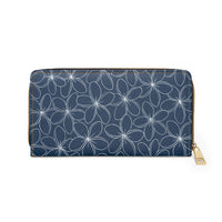 "Plumeria" Zipper Wallet - Blue and White