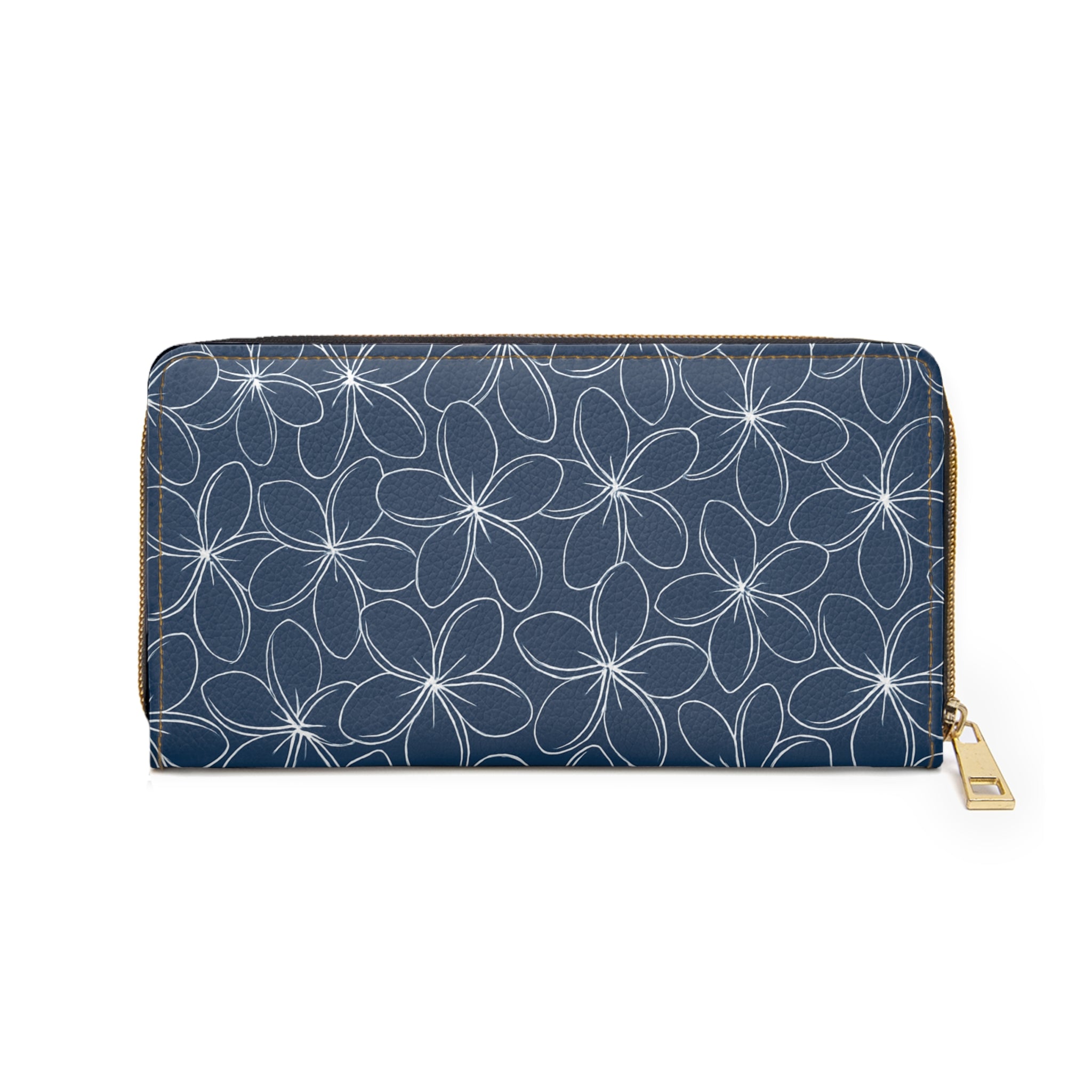 "Plumeria" Zipper Wallet - Blue and White