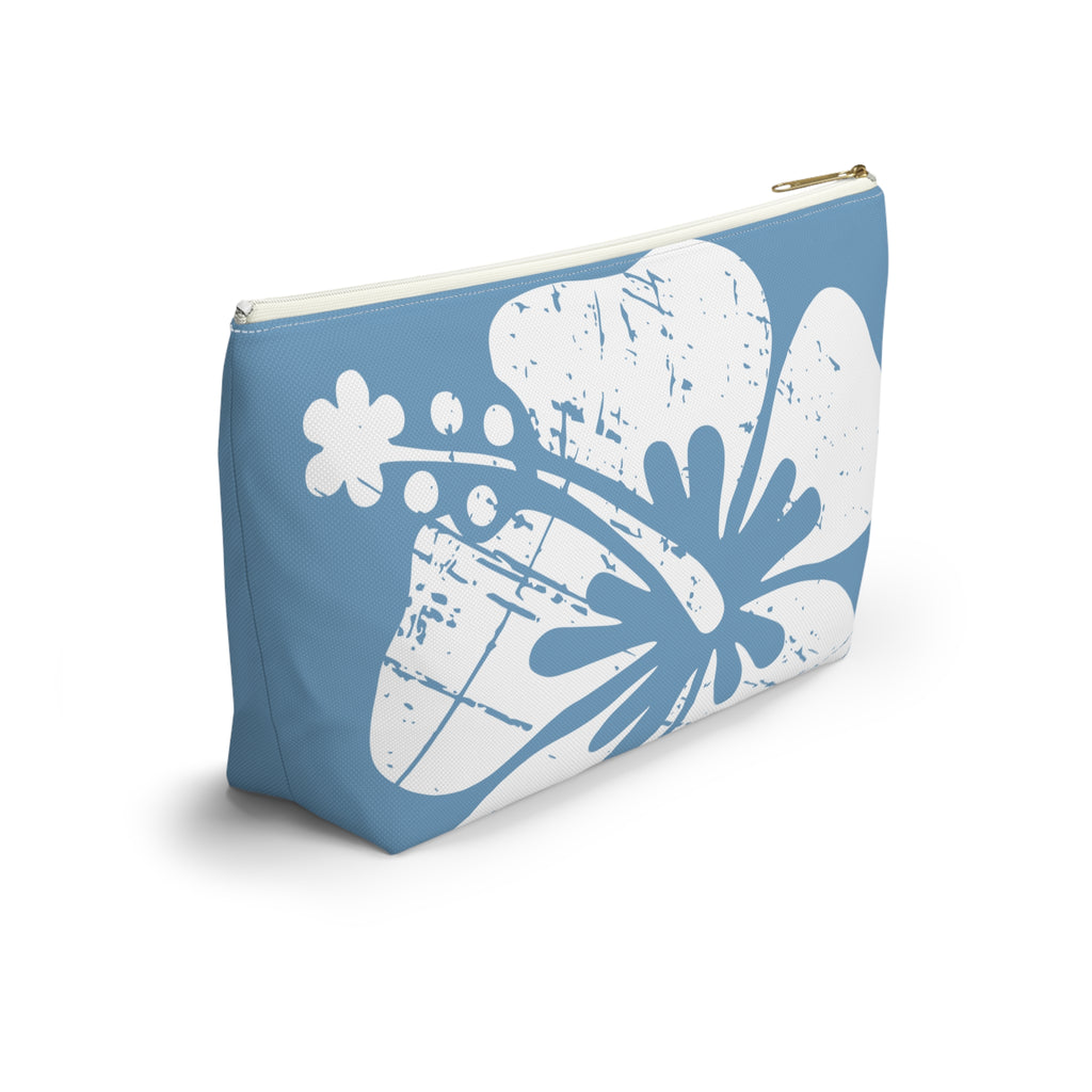 "The Classic Hibiscus" Accessory Pouch w T-bottom - Distressed Blue