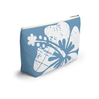 "The Classic Hibiscus" Accessory Pouch w T-bottom - Distressed Blue