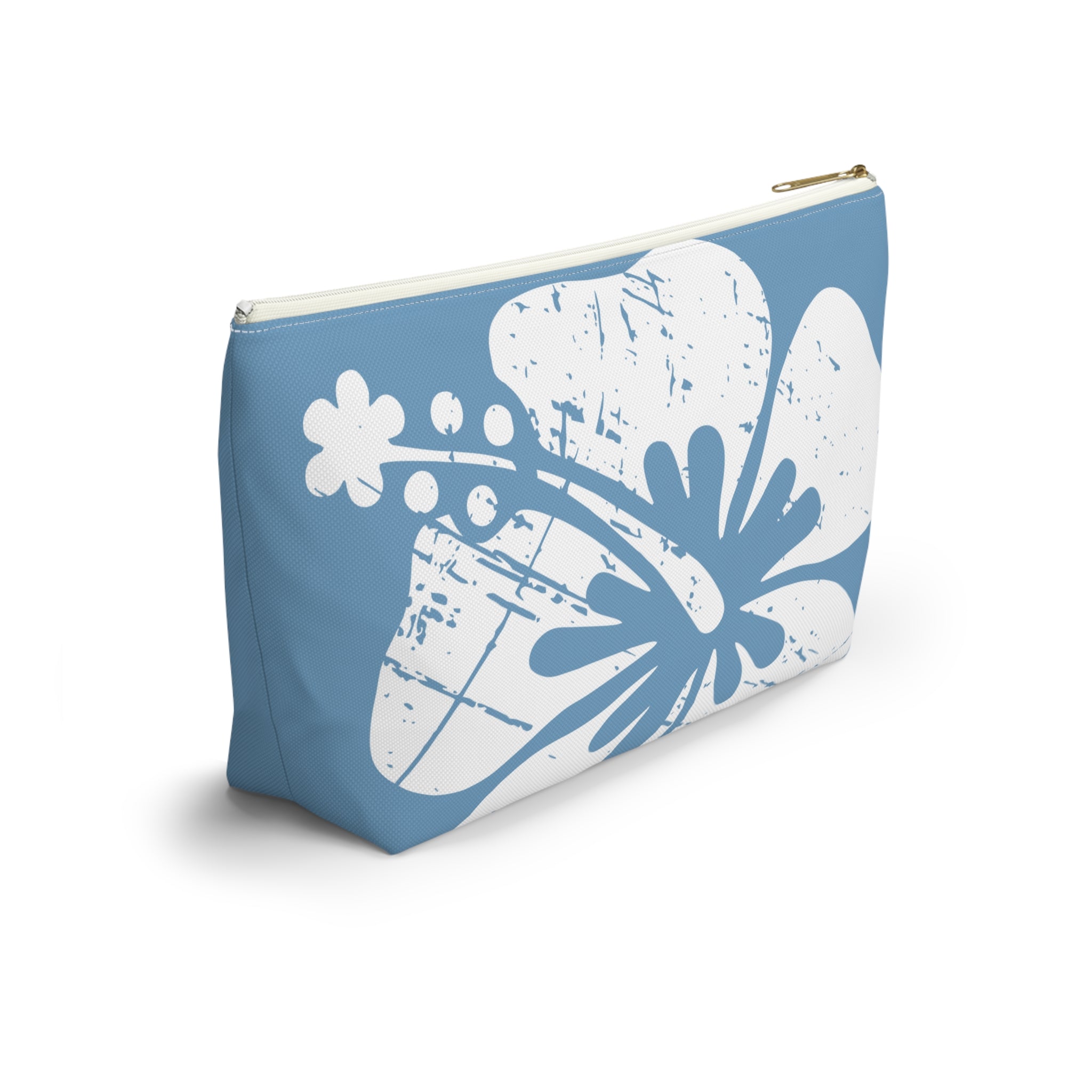 "The Classic Hibiscus" Accessory Pouch w T-bottom - Distressed Blue