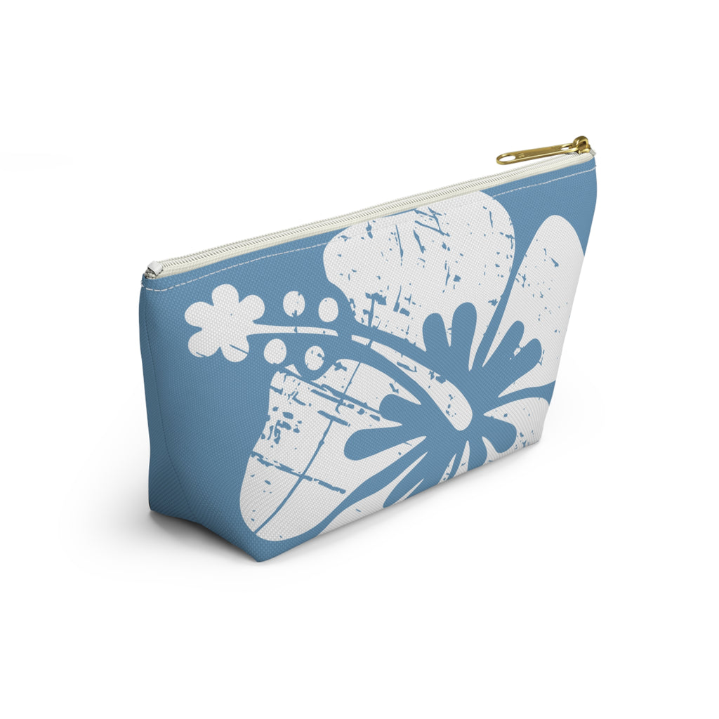 "The Classic Hibiscus" Accessory Pouch w T-bottom - Distressed Blue