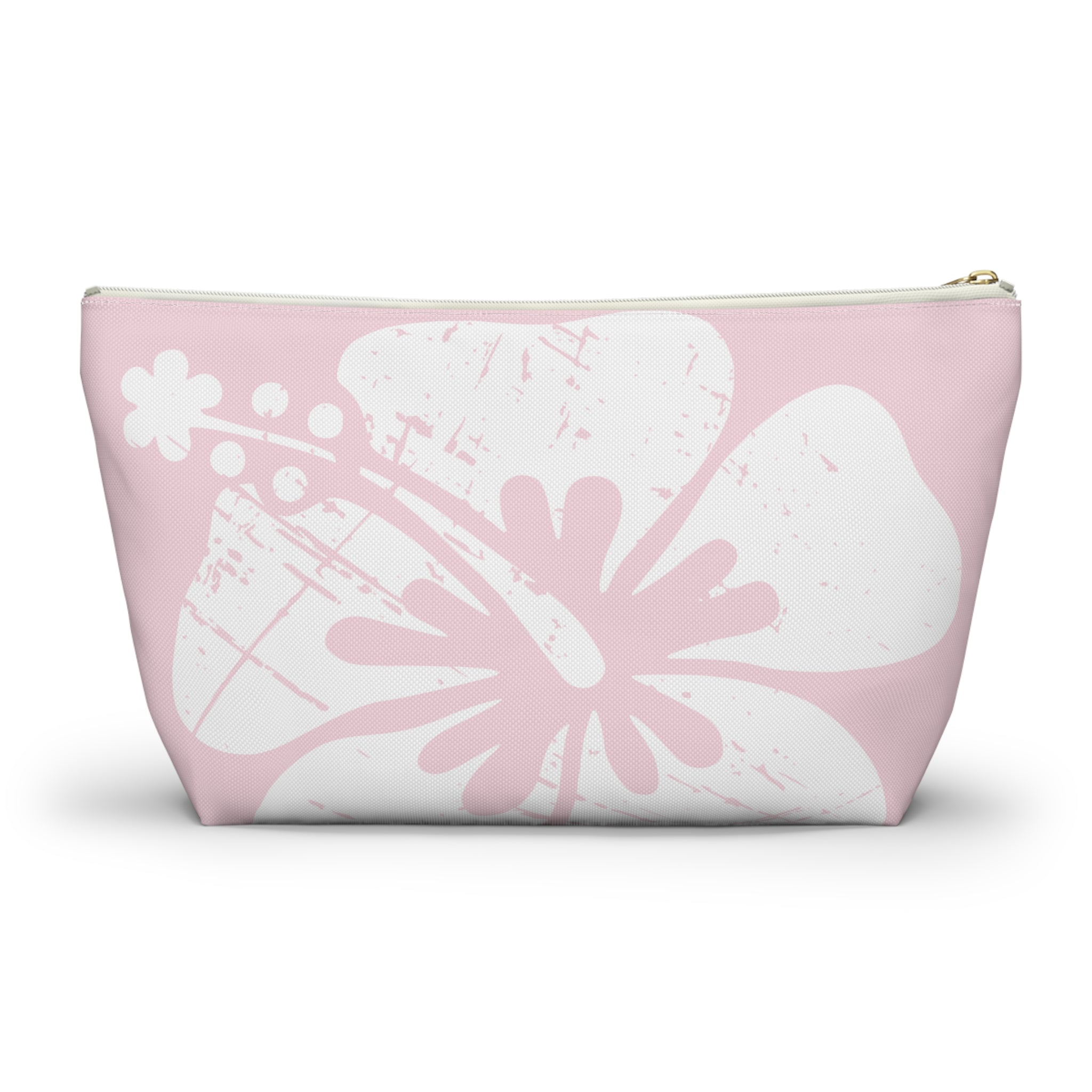 "The Classic Hibiscus" Accessory Pouch w T-bottom - Distressed Pink