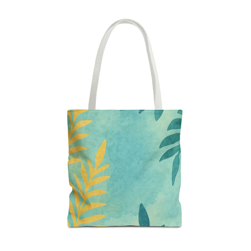 Aqua Palm Drift Tote Bag — Tropical Palm Print Beach Tote