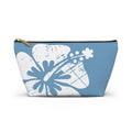 "The Classic Hibiscus" Accessory Pouch w T-bottom - Distressed Blue