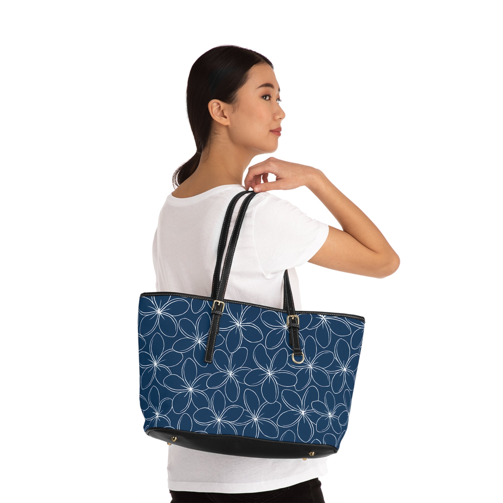 Kahakai "Plumeria" PU Leather Shoulder Bag - Blue and White