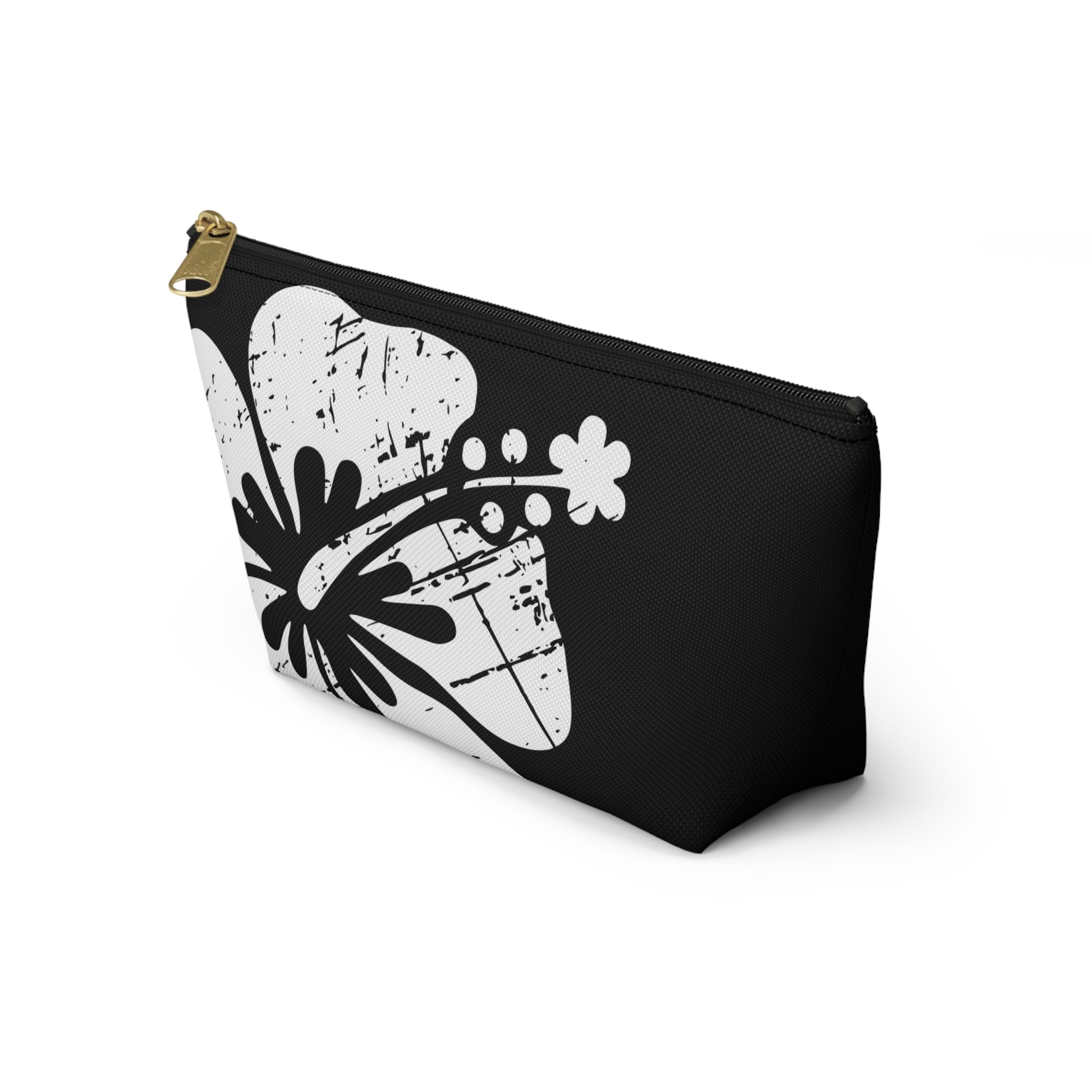 "The Classic Hibiscus" Accessory Pouch w T-bottom - Distressed Black