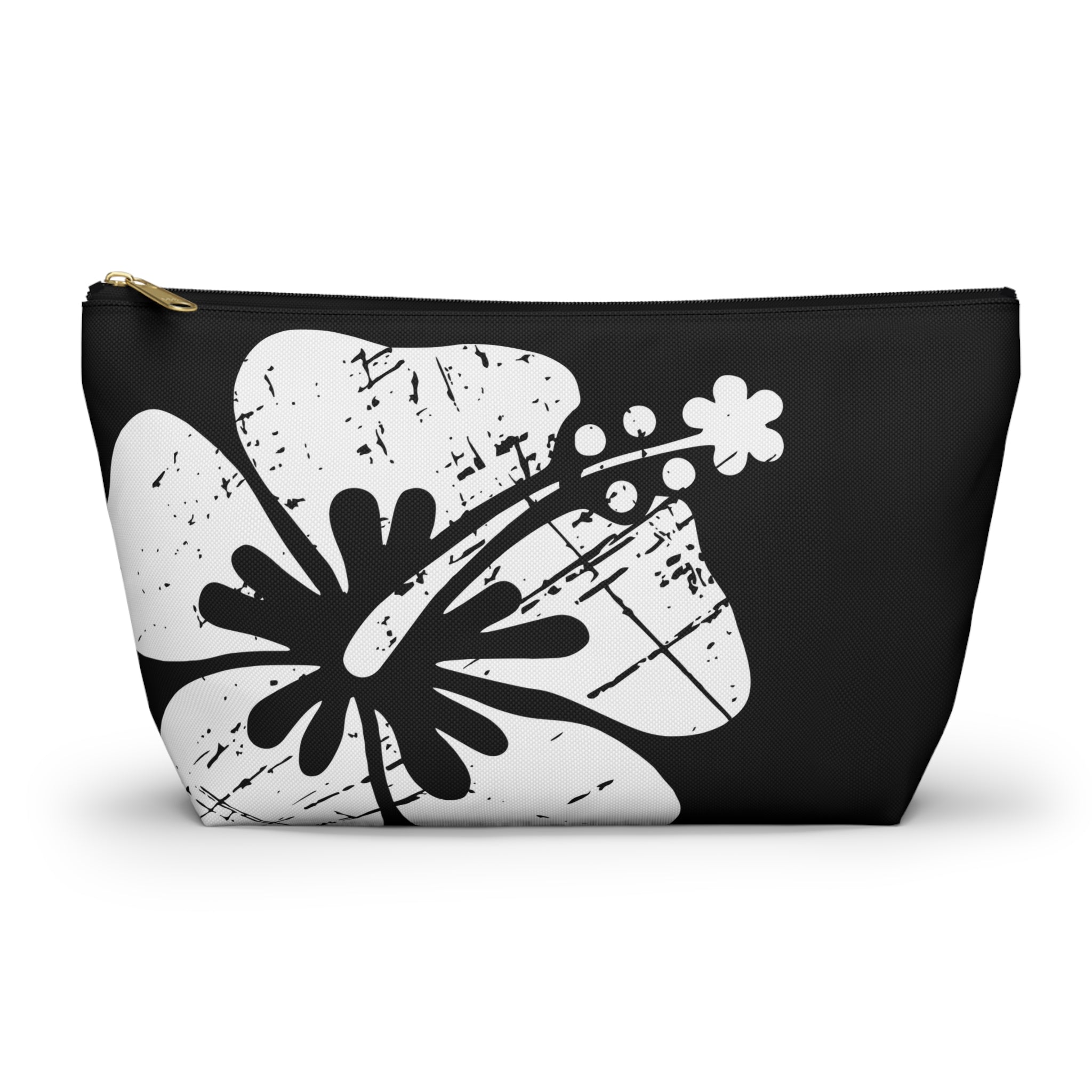 "The Classic Hibiscus" Accessory Pouch w T-bottom - Distressed Black