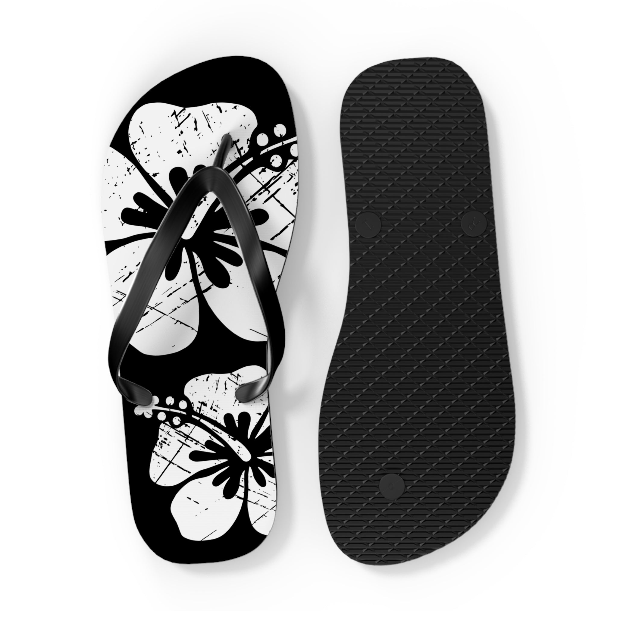 "The Classic Hibiscus" Flip Flop - Distressed Black