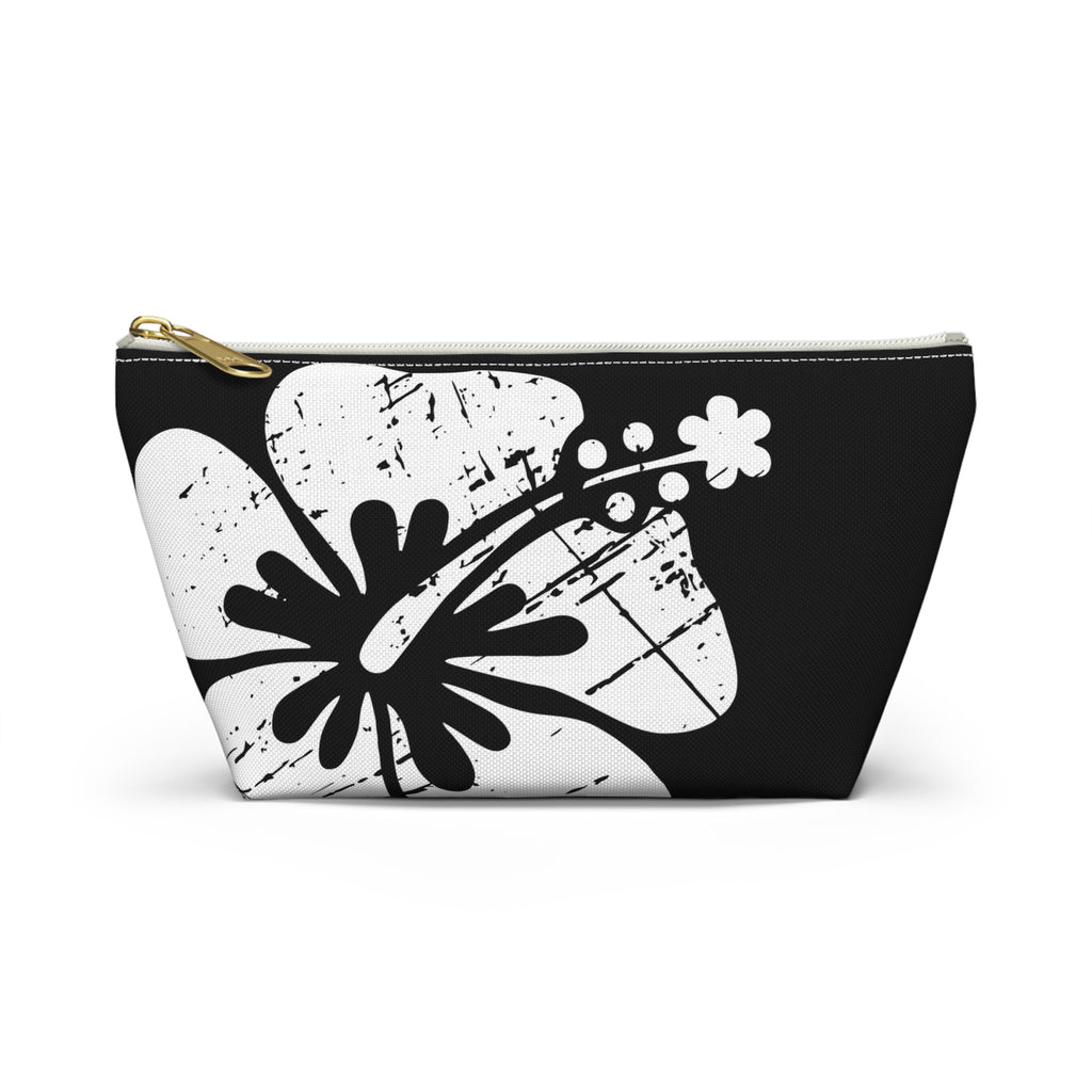 "The Classic Hibiscus" Accessory Pouch w T-bottom - Distressed Black
