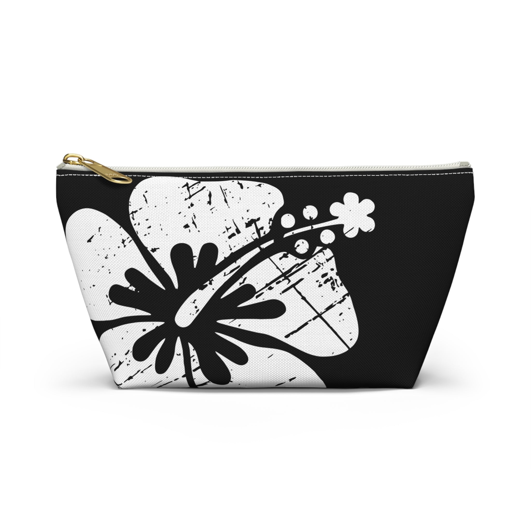 "The Classic Hibiscus" Accessory Pouch w T-bottom - Distressed Black