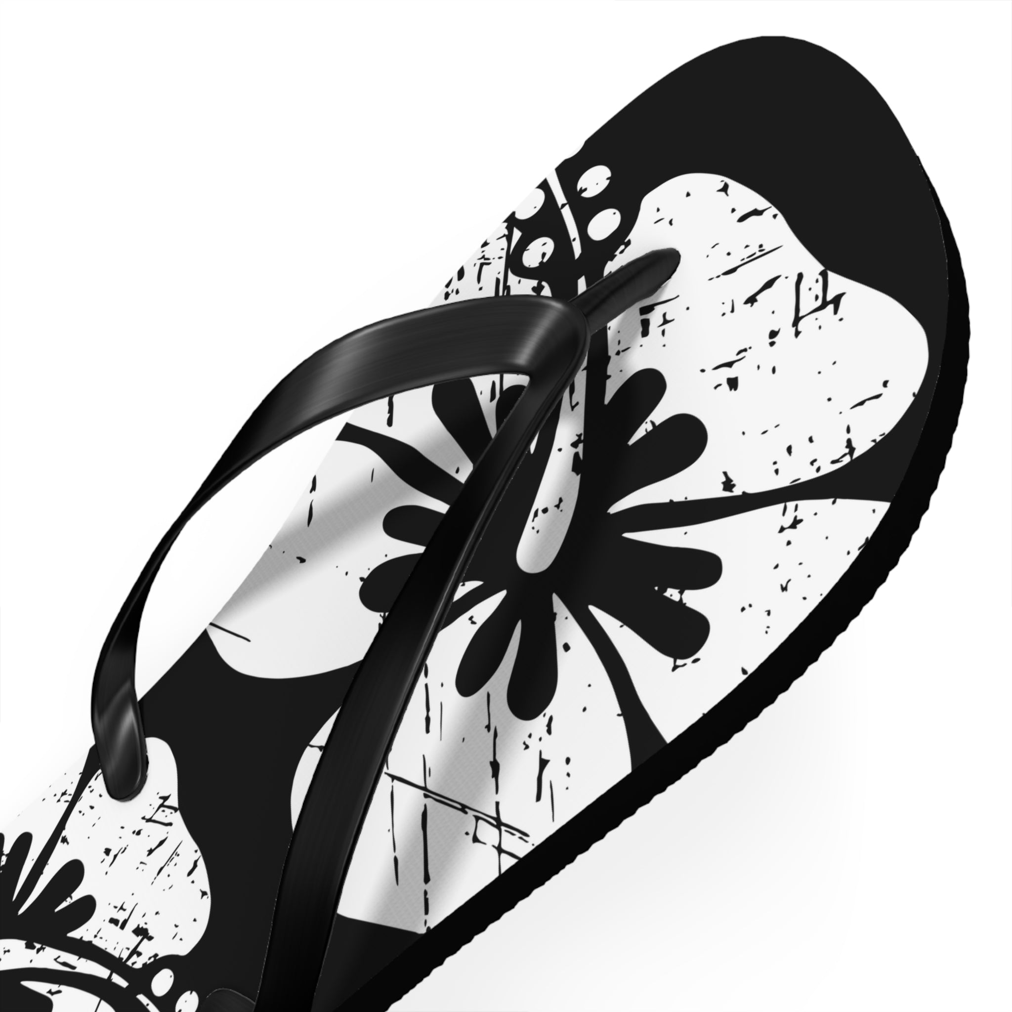 "The Classic Hibiscus" Flip Flop - Distressed Black
