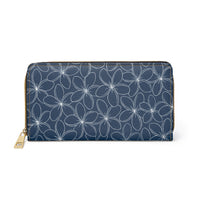 "Plumeria" Zipper Wallet - Blue and White