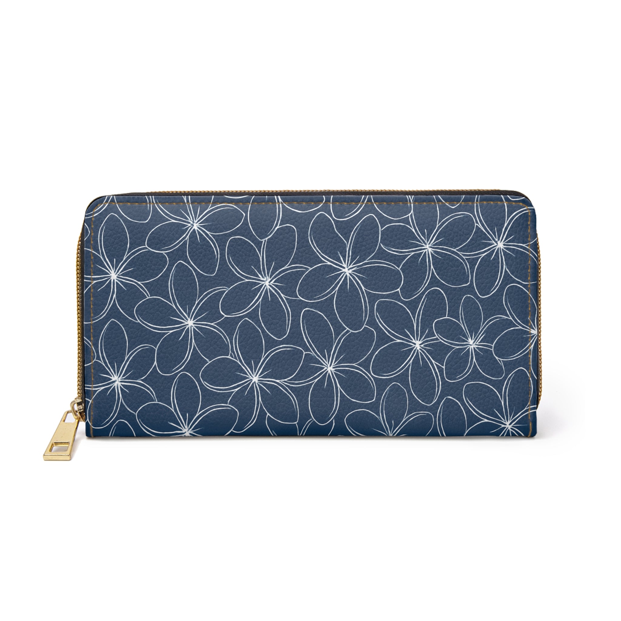 "Plumeria" Zipper Wallet - Blue and White