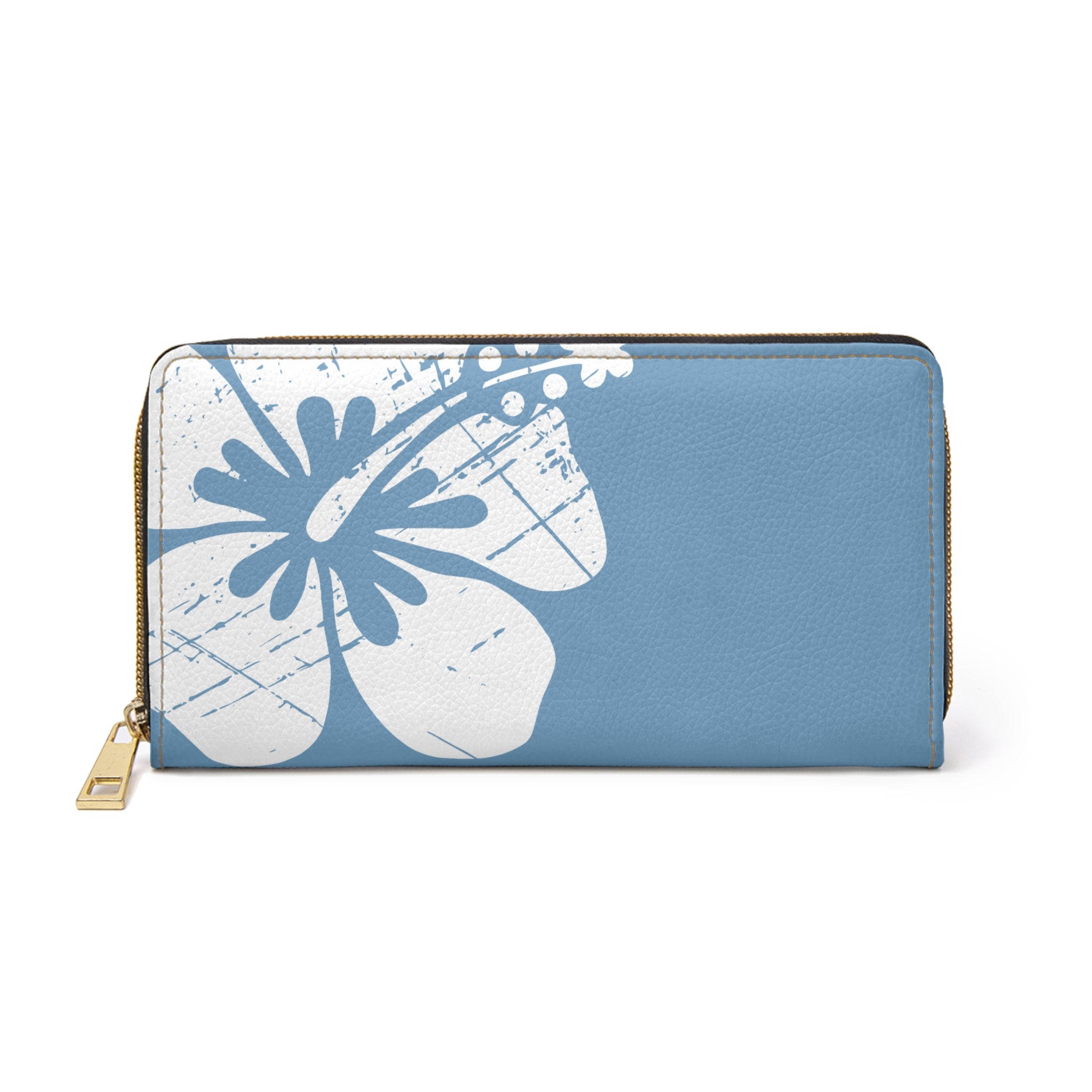 Kahakai "The Classic Hibiscus" Zipper Wallet - Distressed Blue