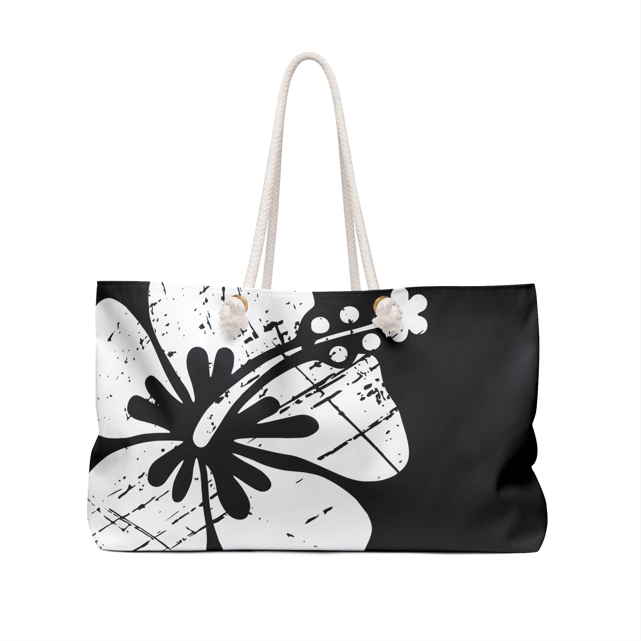 "The Classic Hibiscus" Beach Bag - Distressed Black
