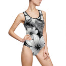 Plumeria One-Piece Swimsuit in Black and White